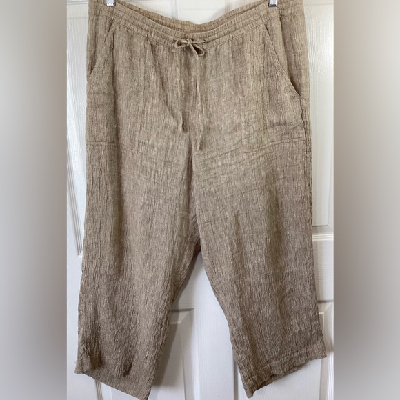 J. Jill Linen Blend Flax Beige Sand Cropped Capris Drawstring Waist XXL - Picture 2 of 7